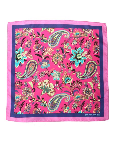 Shop ETRO  Pochette: Etro pocket handkerchief in silk twill.
Multicolor floral Paisley print.
Contrast decorative border.
Dimensions: 43x43cm.
Composition: 100% Silk.
Made in Italy.. 1T199 5001-0650